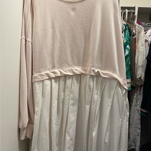 Free People Pink and White Long Sleeve Babydoll Dress or Long Top